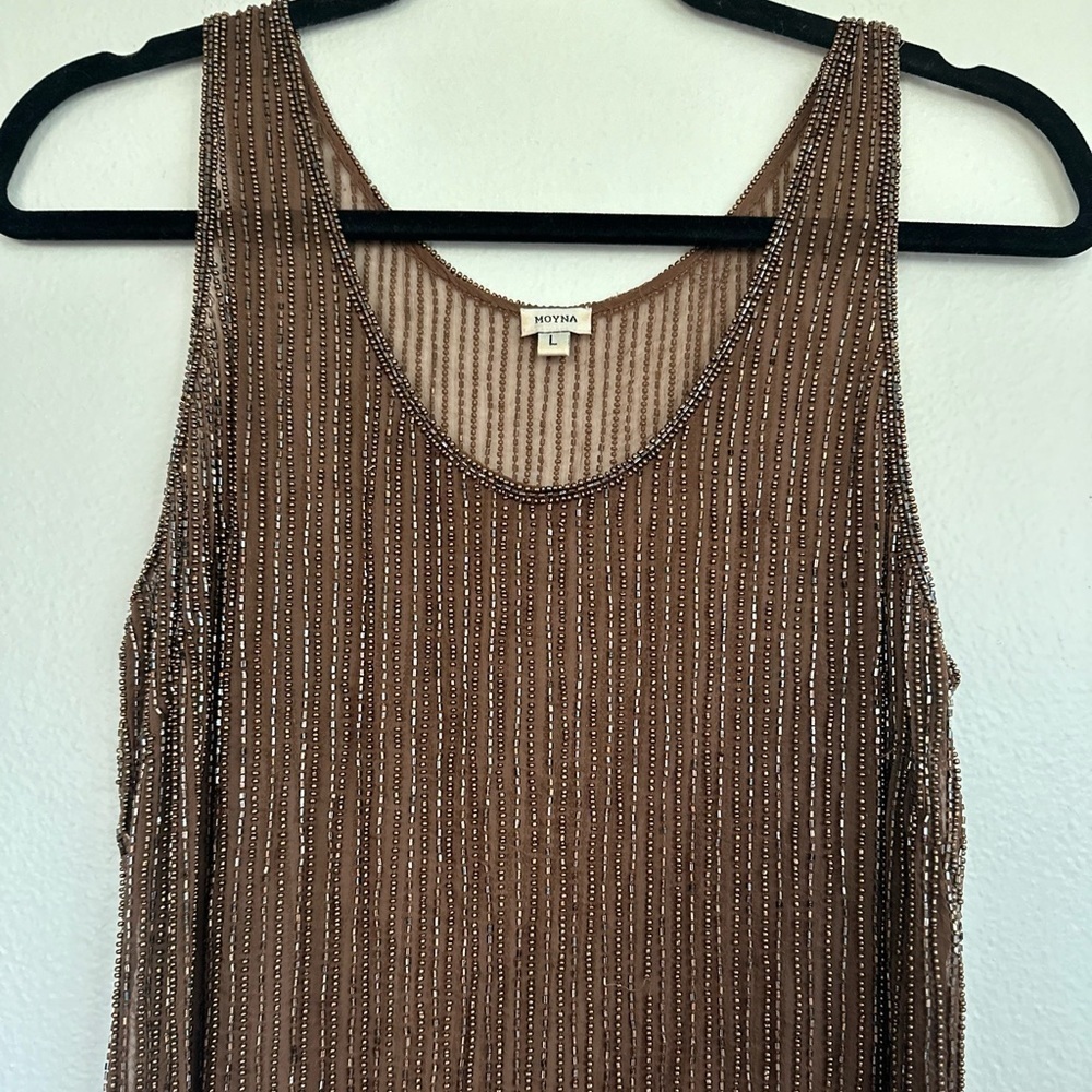 Anthropologie Moyna Sheer Beaded Brown Tank Top - Picture 15 of 15